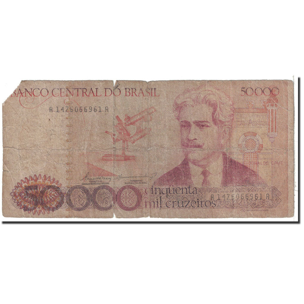 Banknote, Brazil, 50,000 Cruzeiros, 1984, Undated, KM:204a, VG(8-10)