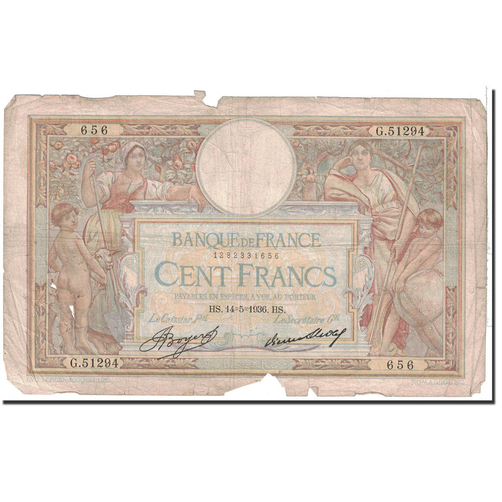 Banknote, France, 100 Francs, 1936, 1936-05-14, VG(8-10), Fayette:24.15, KM:78c