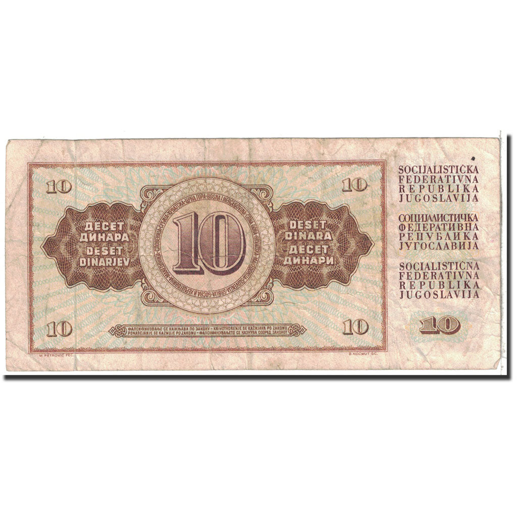 Banknote, Yugoslavia, 10 Dinara, 1968, 1968-05-01, KM:82a, VG(8-10)