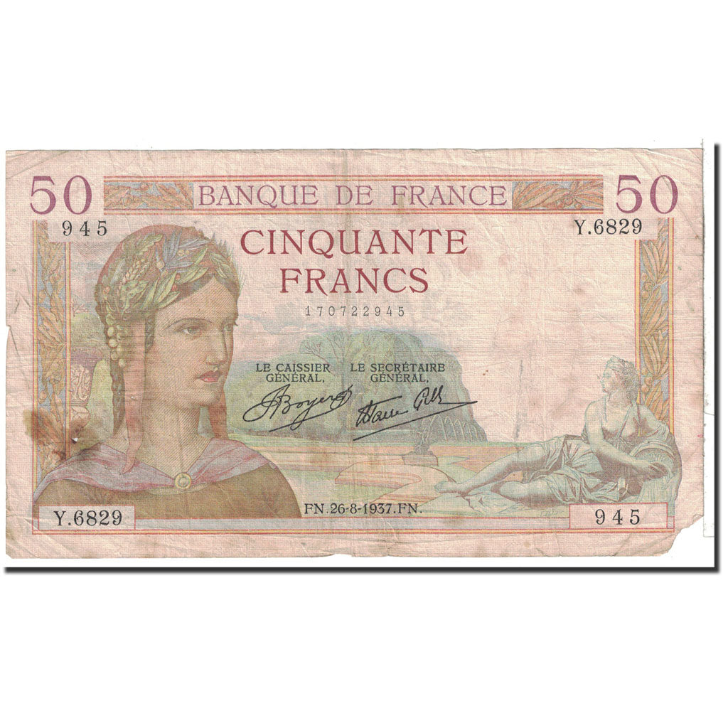 Banknote, France, 50 Francs, 1937, 1937-08-26, VF(20-25), Fayette:18.2, KM:85a