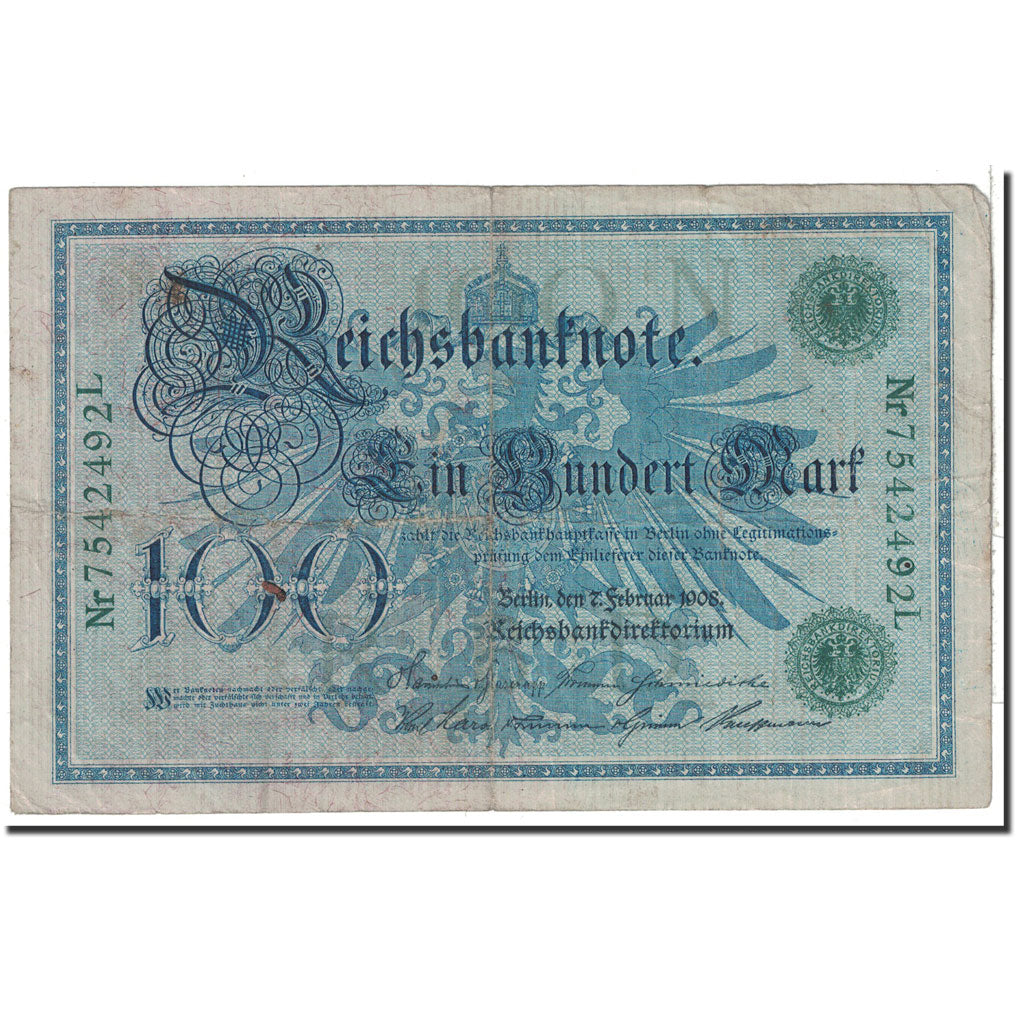 Banknote, Germany, 100 Mark, 1908, 1908-02-07, KM:34, VF(20-25)