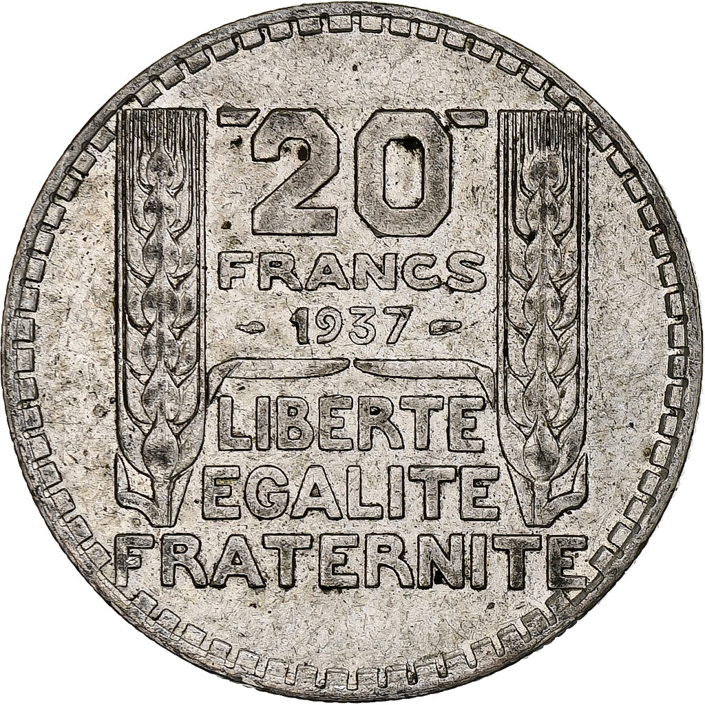 França, 20 Francs, Turin, 1937, Paris, Prata, EF(40-45), Gadoury:852, KM:879