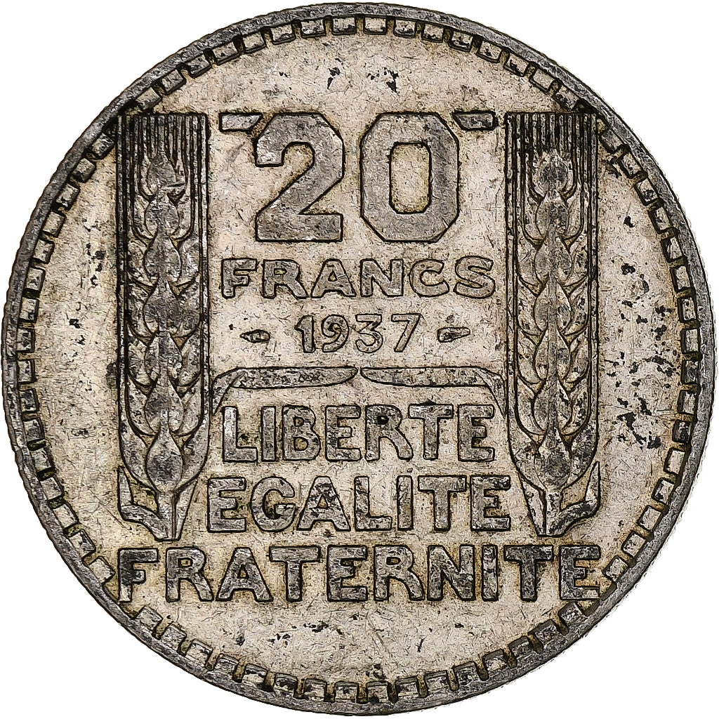 Francja, 20 Francs, Turin, 1937, Paris, Srebro, EF(40-45), Gadoury:852, KM:879