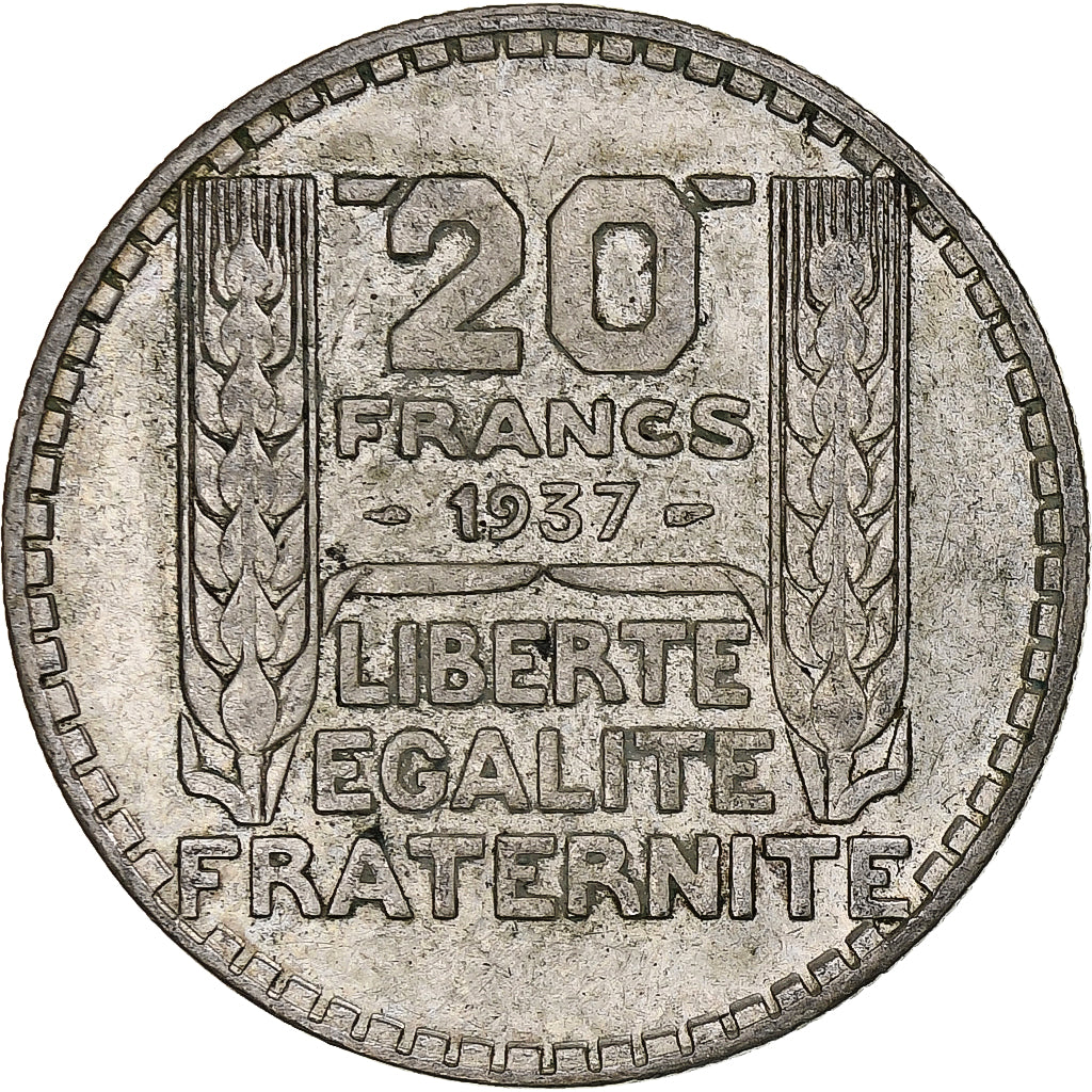 France, 20 Francs, Turin, 1937, Paris, Silver, EF(40-45), Gadoury:852, KM:879