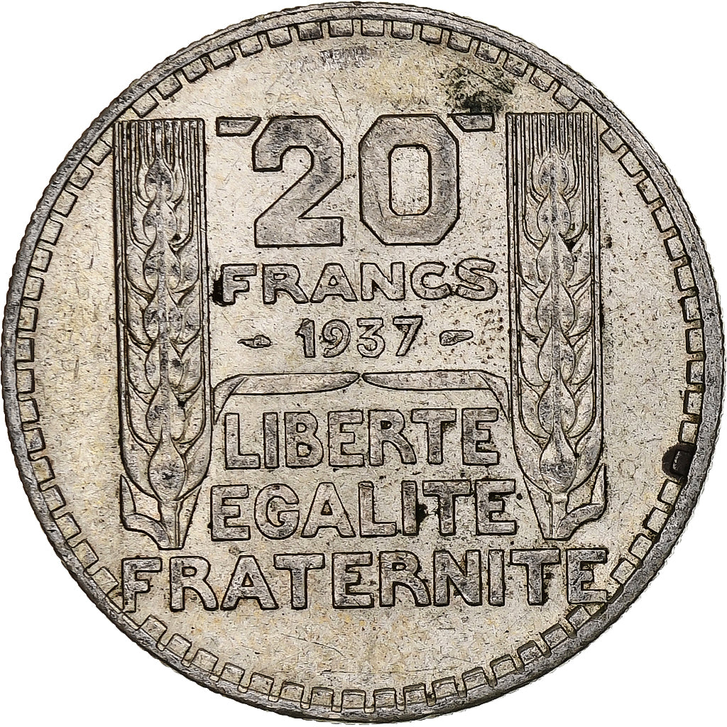 France, 20 Francs, Turin, 1937, Paris, Silver, EF(40-45), Gadoury:852, KM:879