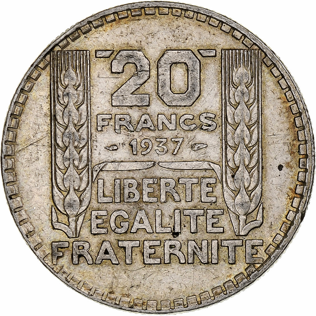 Frankrijk, 20 Francs, Turin, 1937, Paris, Zilver, ZF, Gadoury:852, KM:879