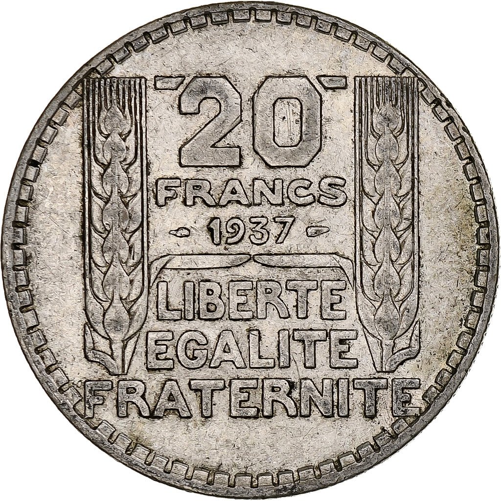 France, 20 Francs, Turin, 1937, Paris, Silver, EF(40-45), Gadoury:852, KM:879