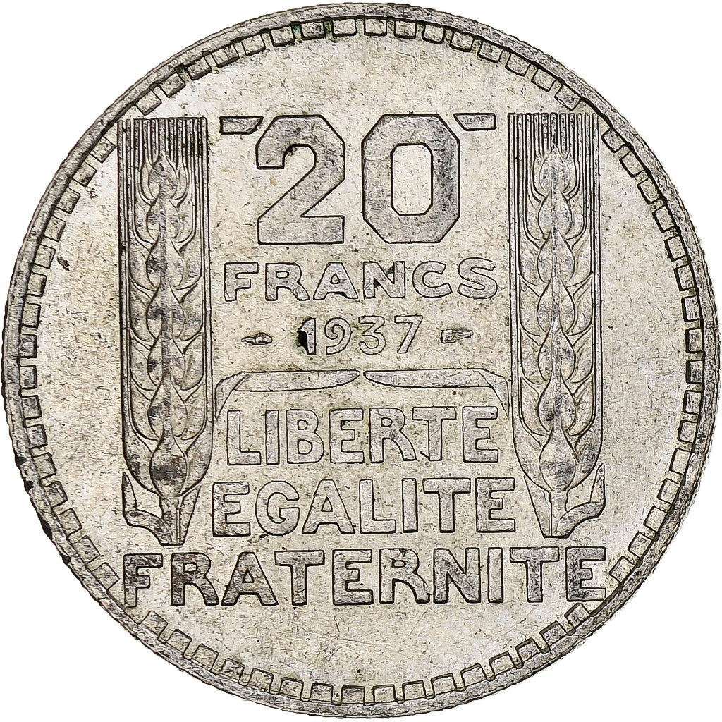 França, 20 Francs, Turin, 1937, Paris, Prata, EF(40-45), Gadoury:852, KM:879