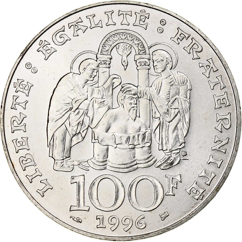 France, 100 Francs, Clovis, 1996, Silver, MS(60-62), Gadoury:953, KM:1180