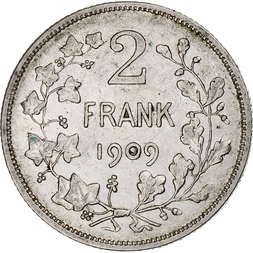 Belgium, 2 Francs, 2 Frank, 1909, Silver, AU(50-53), KM:59