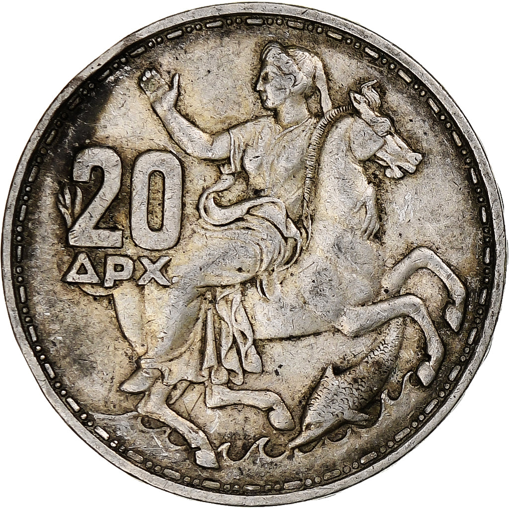 Grecia, 20 Drachmai, 1960, Plata, MBC, KM:73