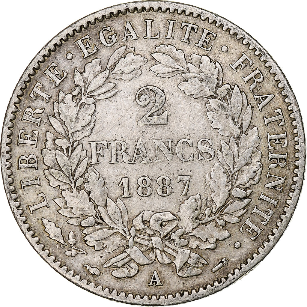 France, 2 Francs, Cérès, 1887, Paris, Argent, TTB, Gadoury:530a, KM:817.1