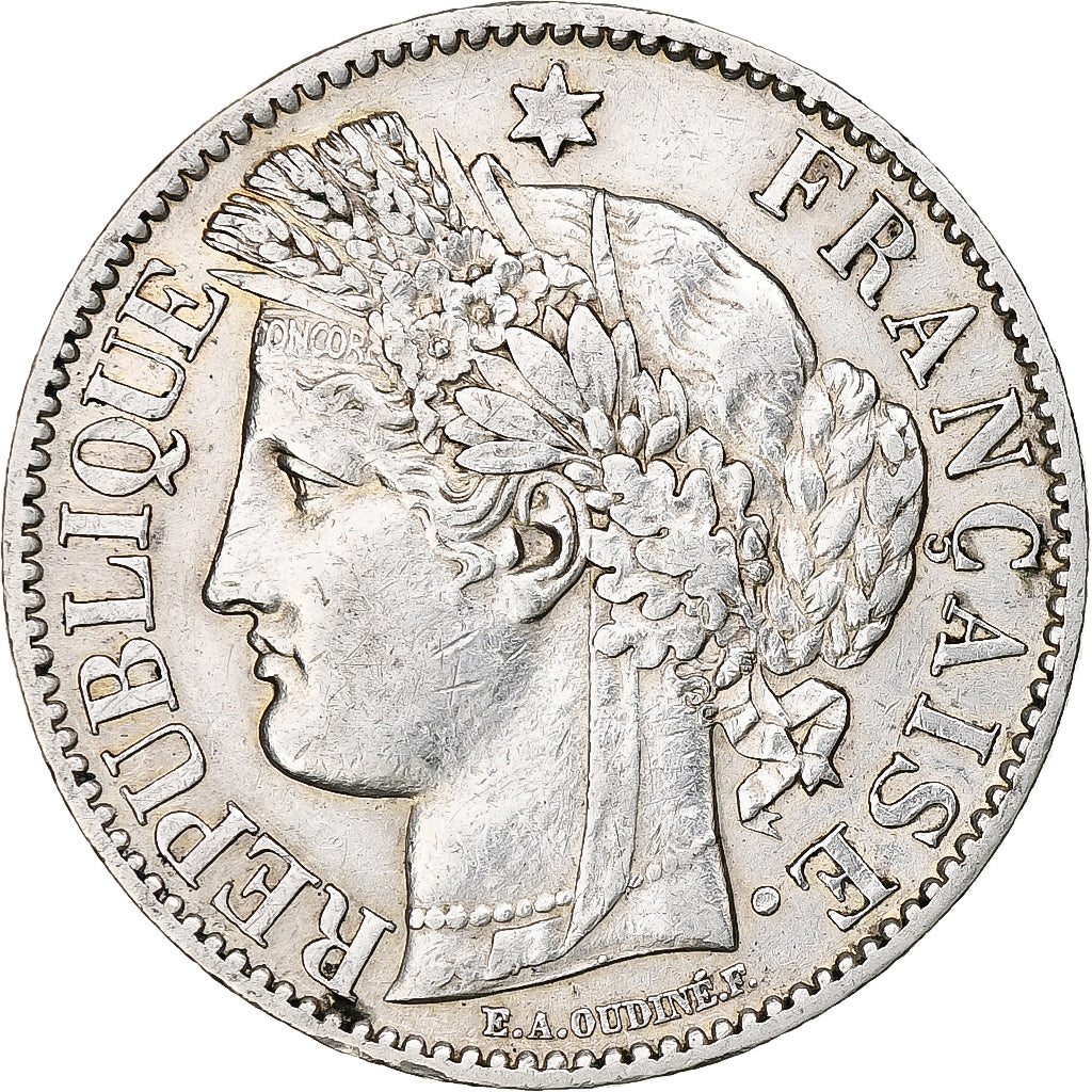 France, 2 Francs, Cérès, 1887, Paris, Silver, EF(40-45), Gadoury:530a
