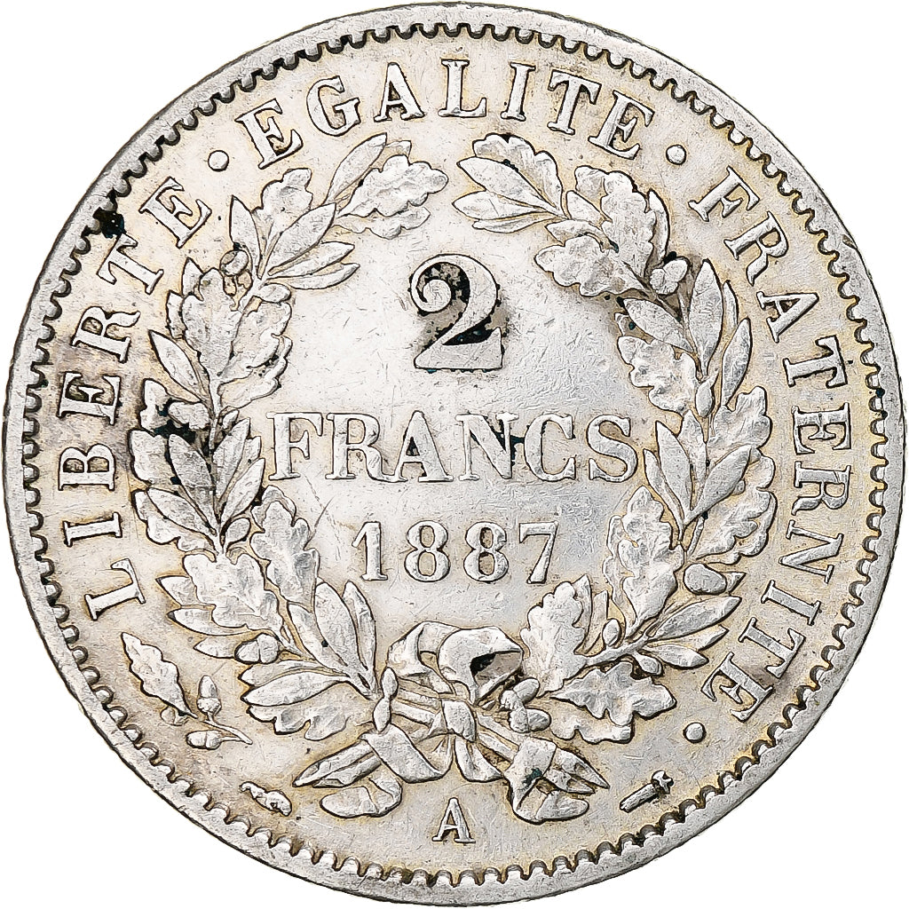 France, 2 Francs, Cérès, 1887, Paris, Silver, EF(40-45), Gadoury:530a