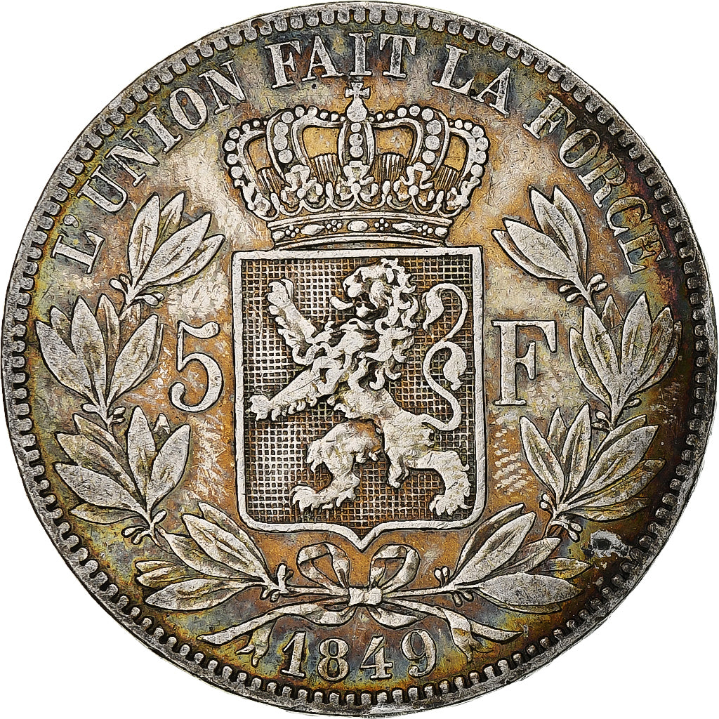 België, Leopold I, 5 Francs, 5 Frank, 1849, Brussels, Zilver, FR+, KM:17