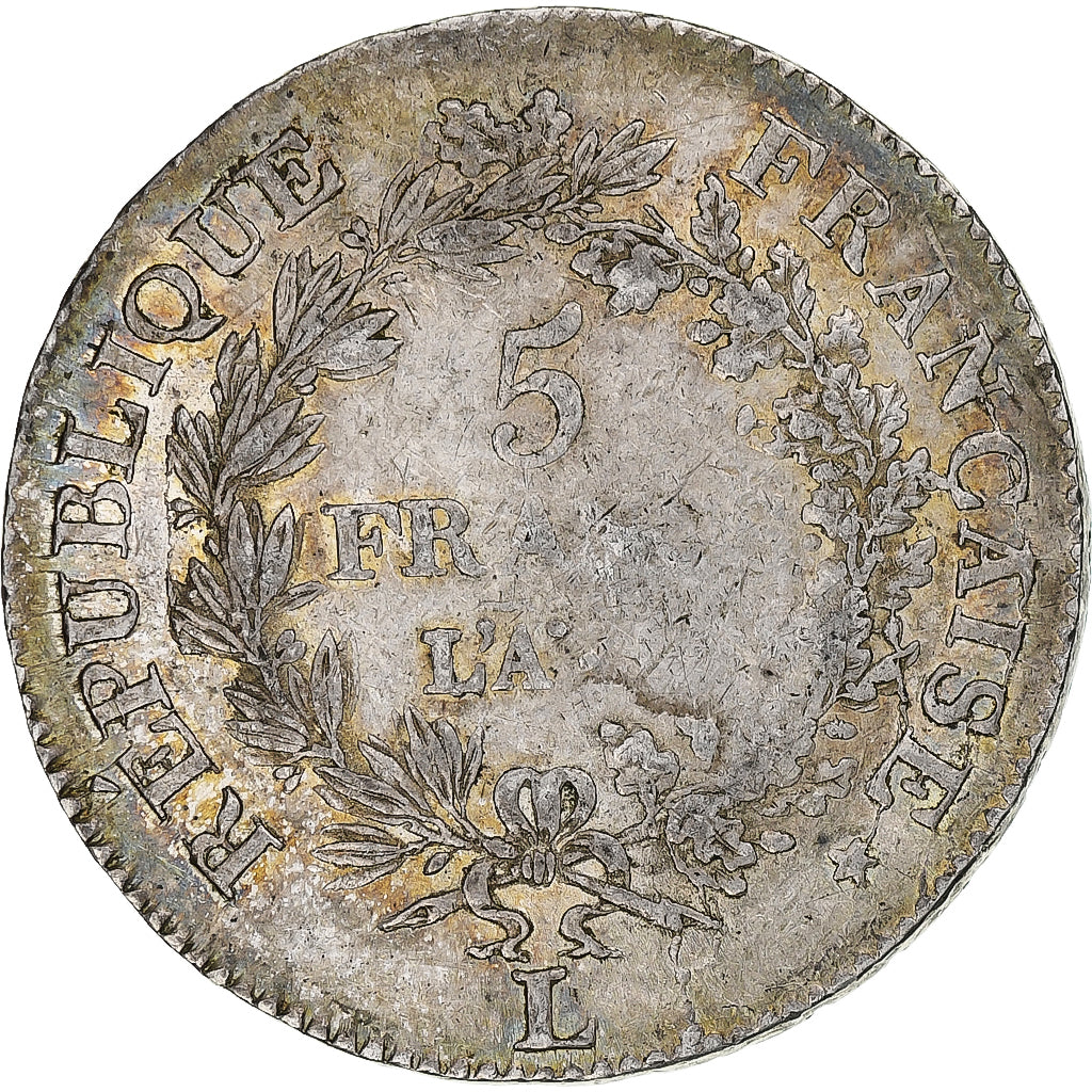 França, 5 Francs, Union et Force, AN 8/5, Bayonne, Prata, EF(40-45)