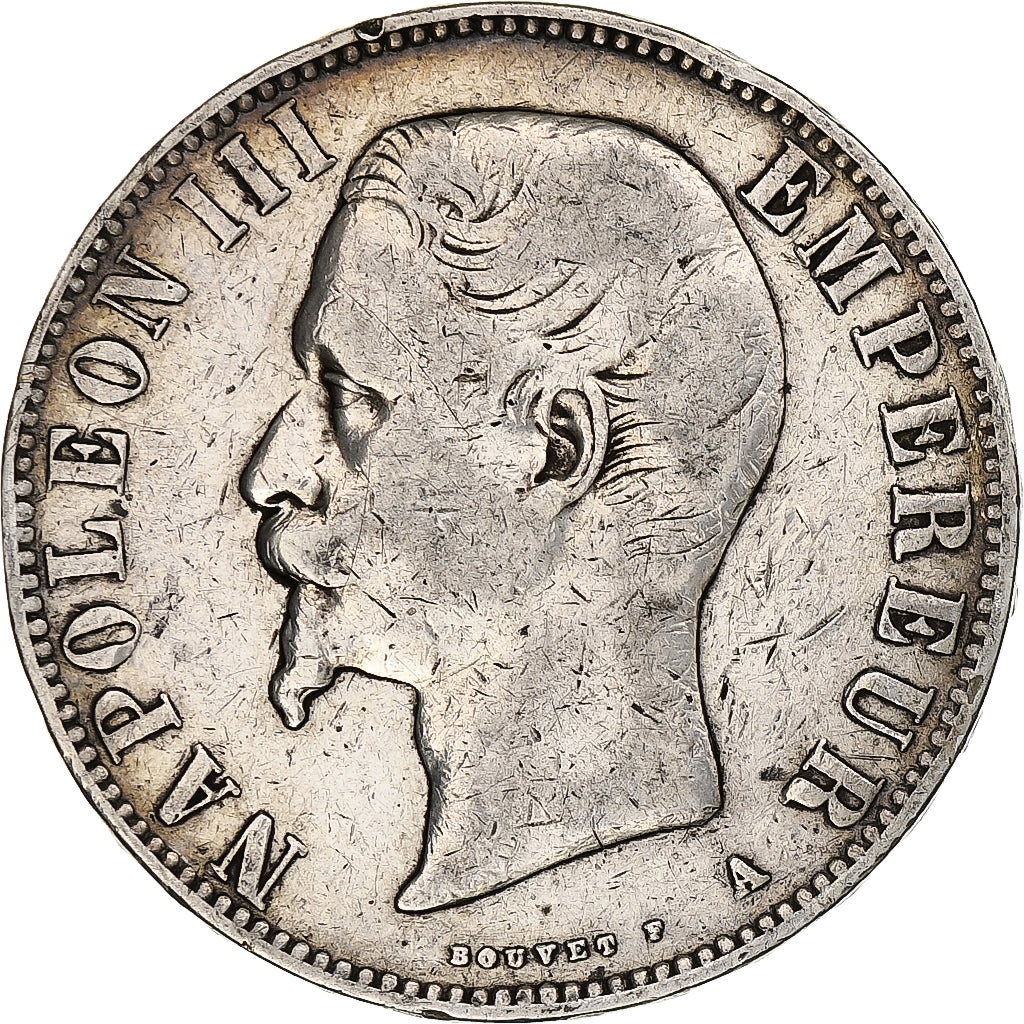 Francja, Napoleon III, 5 Francs, 1855, Paris, Srebro, VF(20-25), Gadoury:734