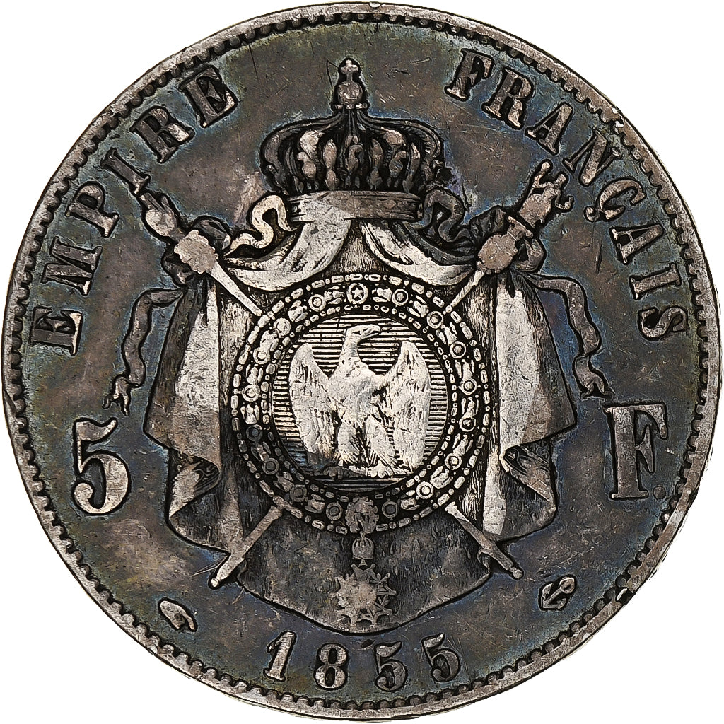 Francja, Napoleon III, 5 Francs, 1855, Paris, Srebro, VF(20-25), Gadoury:734