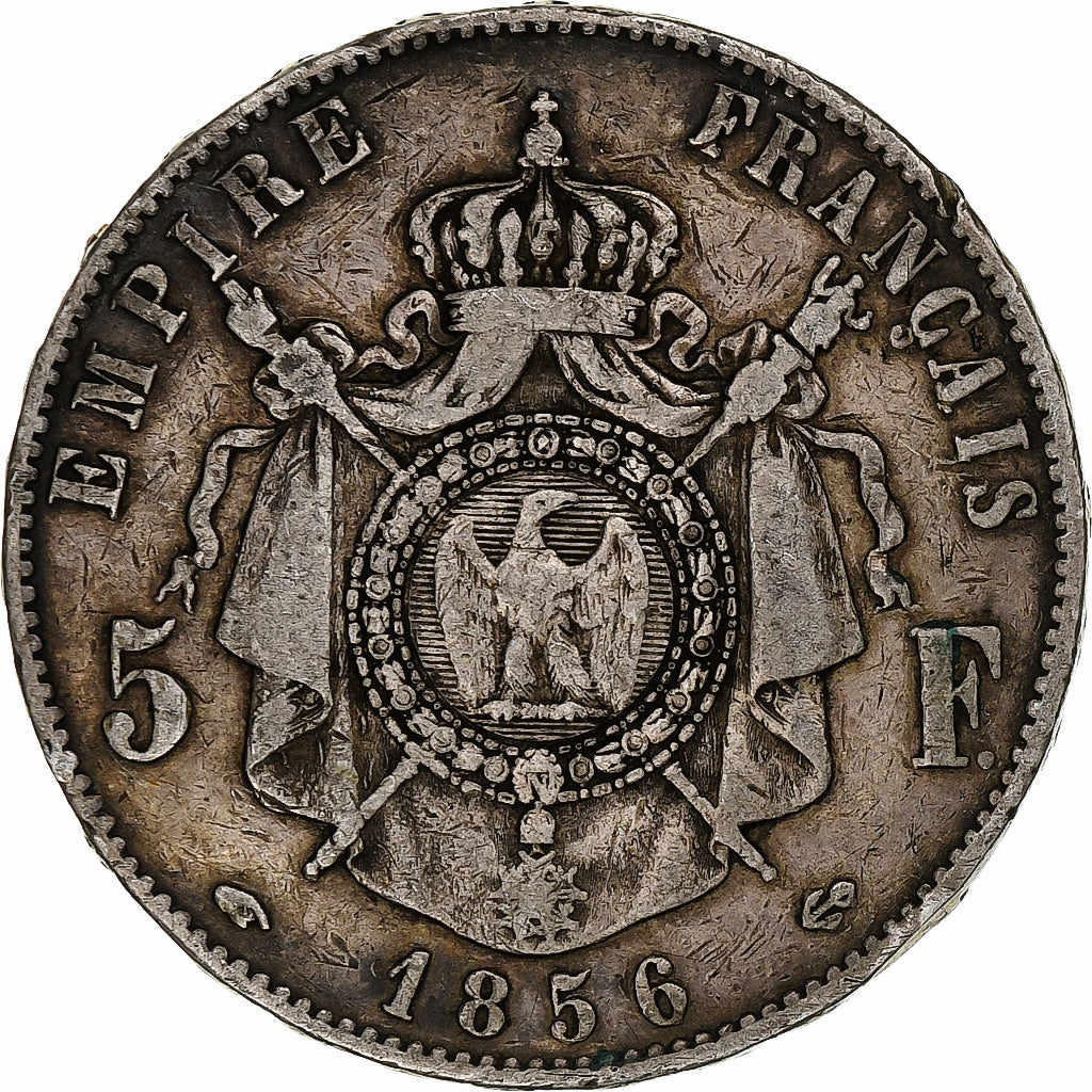 France, Napoleon III, 5 Francs, 1856, Paris, Silver, VF(20-25), Gadoury:734