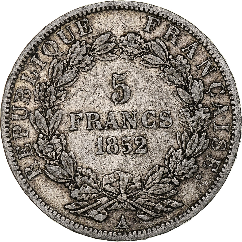 Francja, Louis-Napoléon Bonaparte, 5 Francs, 1852, Paris, Srebro, F(12-15)