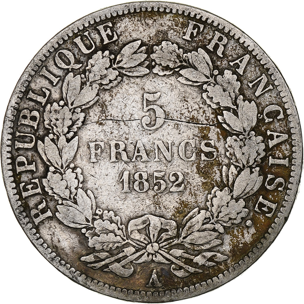 França, Louis-Napoléon Bonaparte, 5 Francs, 1852, Paris, Prata, F(12-15)