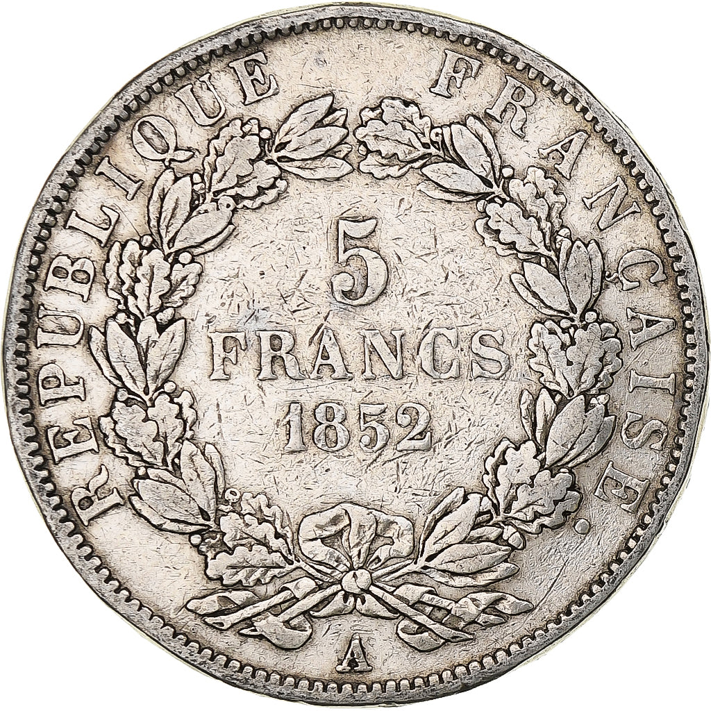 Francia, Louis-Napoléon Bonaparte, 5 Francs, 1852, Paris, Plata, BC