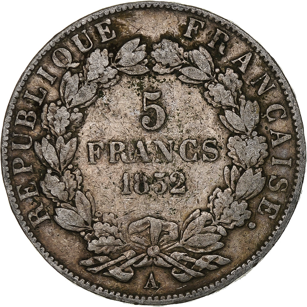 França, Louis-Napoléon Bonaparte, 5 Francs, 1852, Paris, Prata, F(12-15)