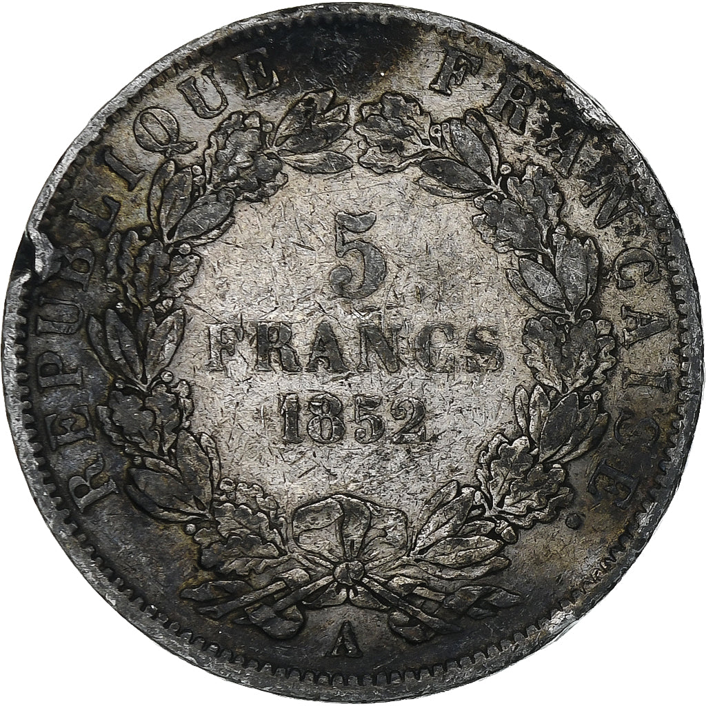 France, Louis-Napoléon Bonaparte, 5 Francs, 1852, Paris, Argent, B+