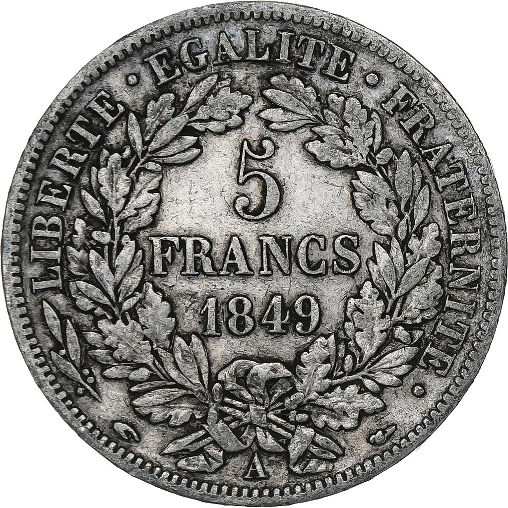 Frankrijk, 5 Francs, Cérès, 1849, Paris, Zilver, FR, Gadoury:719, KM:761.1