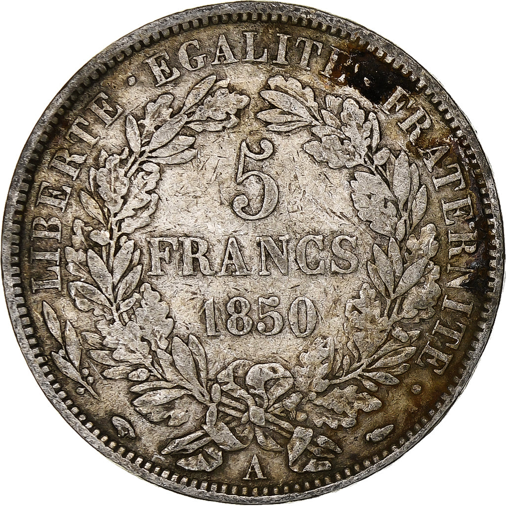 Francia, 5 Francs, Cérès, 1850, Paris, Plata, BC+, Gadoury:719, KM:761.1
