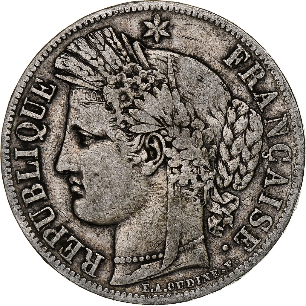 Francia, 5 Francs, Cérès, 1850, Paris, Plata, BC+, Gadoury:719, KM:761.1
