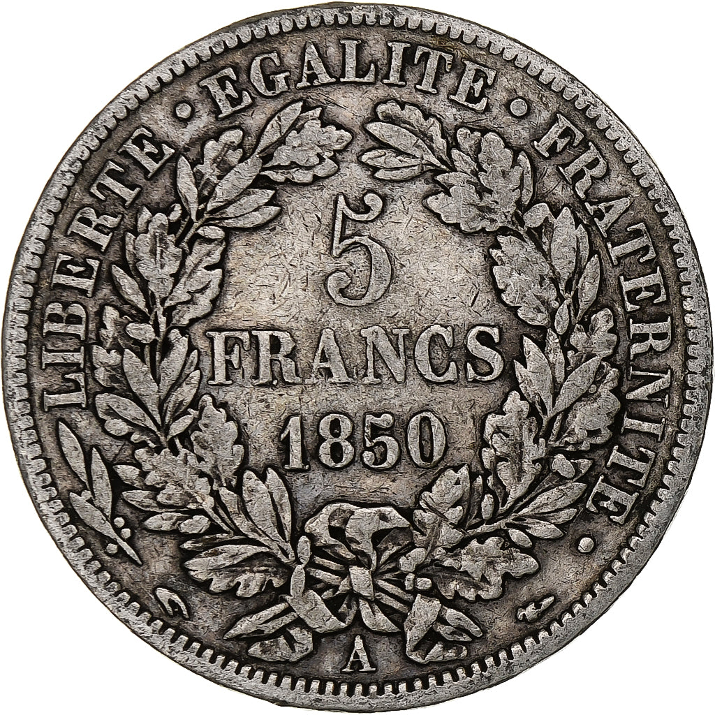Francia, 5 Francs, Cérès, 1850, Paris, Plata, BC+, Gadoury:719, KM:761.1