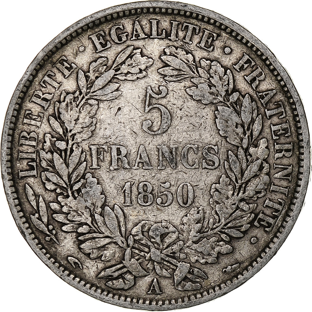 Francia, 5 Francs, Cérès, 1850, Paris, Plata, BC+, Gadoury:719, KM:761.1
