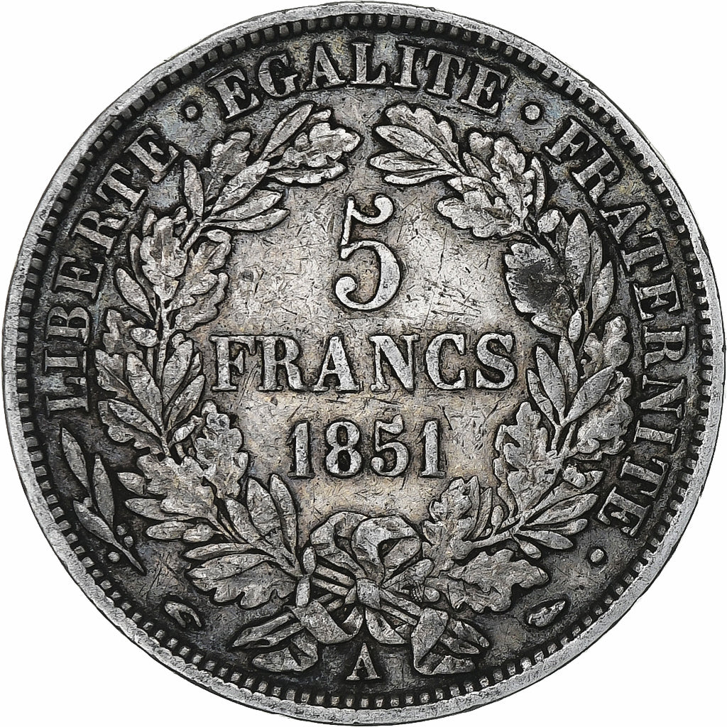 Frankrijk, 5 Francs, Cérès, 1851, Paris, Zilver, FR, Gadoury:719, KM:761.1