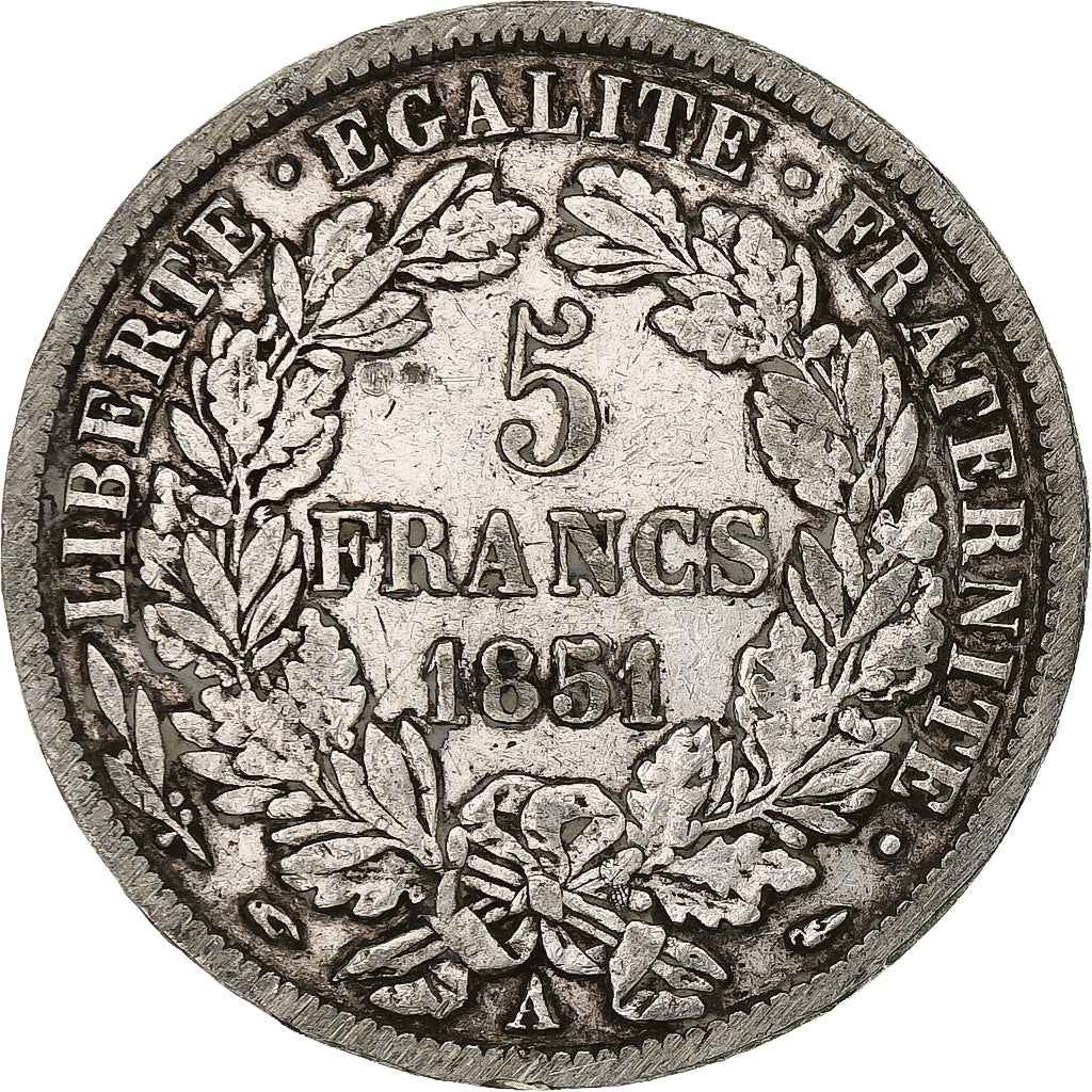 Frankrijk, 5 Francs, Cérès, 1851, Paris, Zilver, FR, Gadoury:719, KM:761.1