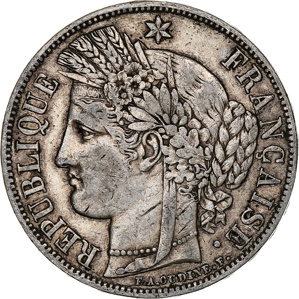Francia, 5 Francs, Cérès, 1851, Paris, Plata, BC+, Gadoury:719, KM:761.1
