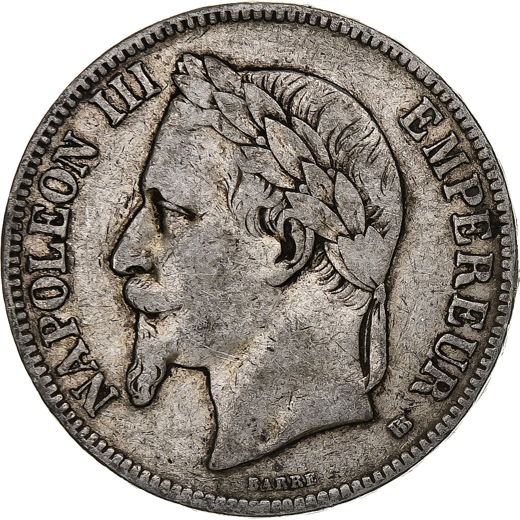 Francja, 5 Francs, Napoléon III, 1867, Strasbourg, Srebro, VF(20-25), KM:799.2