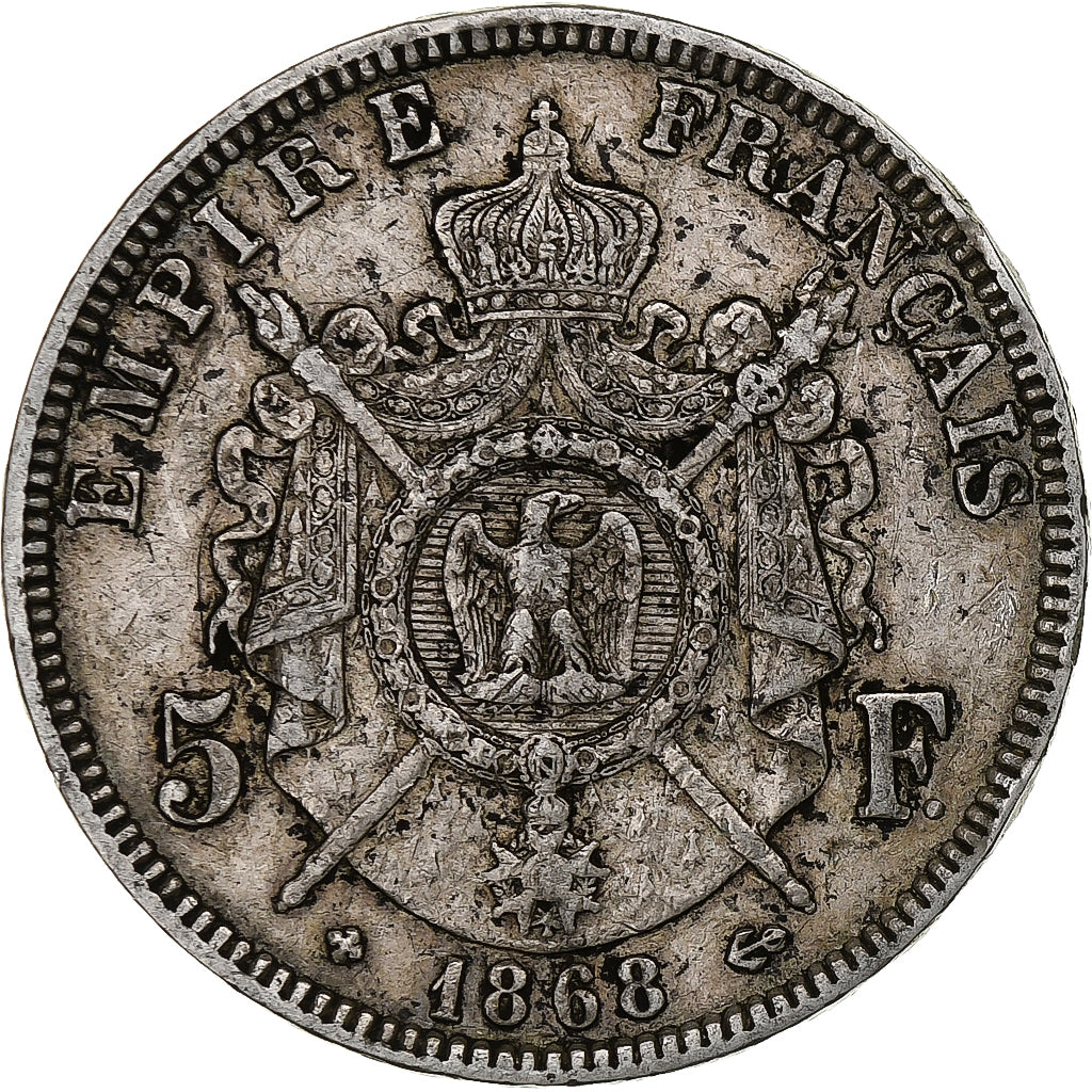 France, Napoleon III, 5 Francs, 1868, Strasbourg, Silver, VF(20-25), Gadoury:739