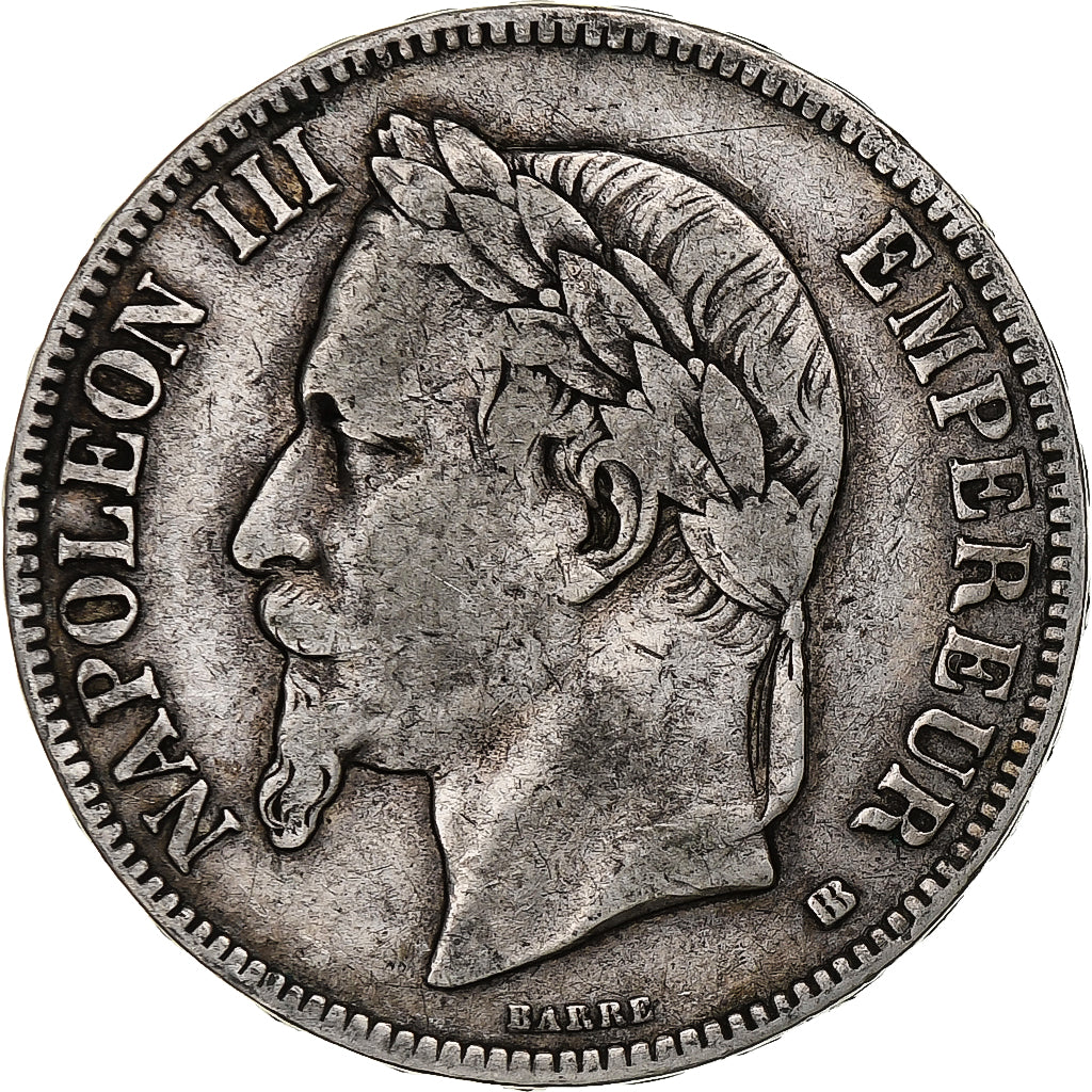 França, Napoleon III, 5 Francs, 1868, Strasbourg, Prata, VF(20-25), Gadoury:739