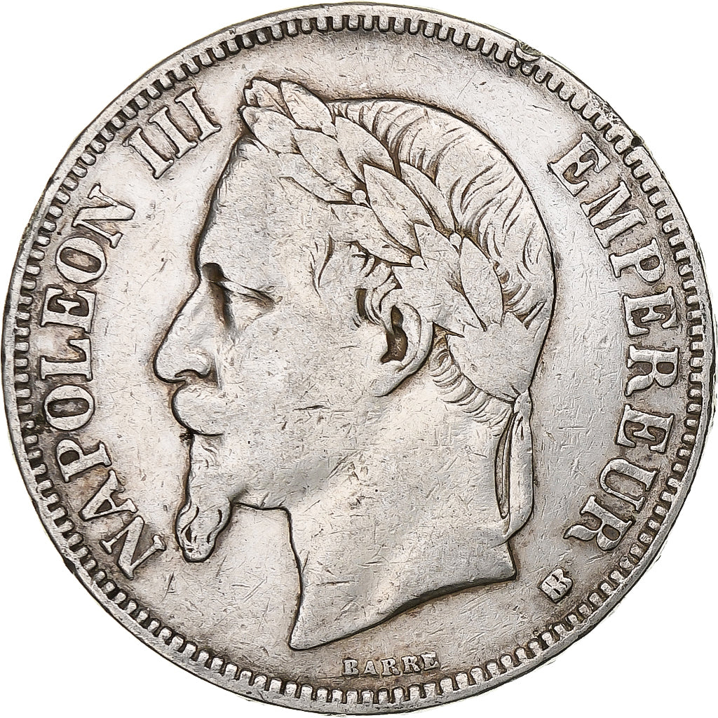 Francia, Napoleon III, 5 Francs, 1868, Strasbourg, Argento, MB, Gadoury:739