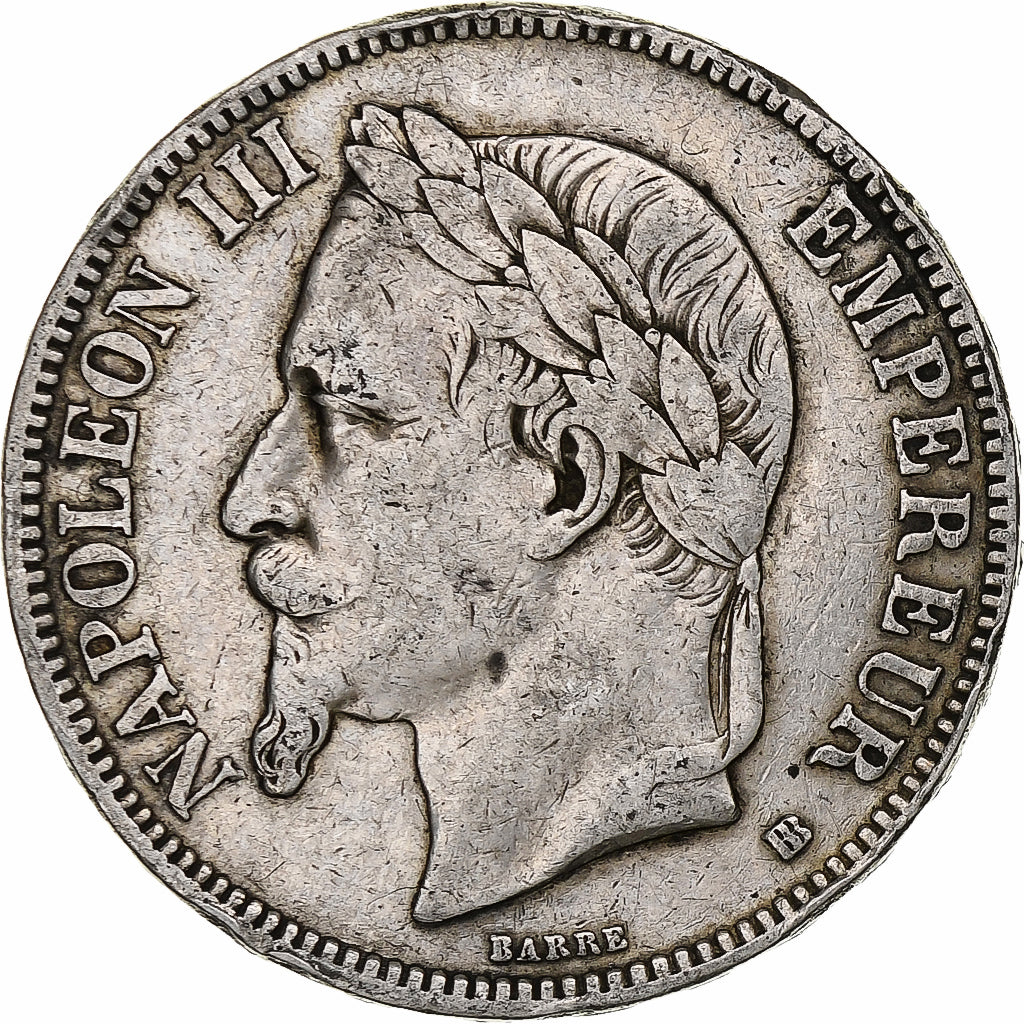 Francia, Napoleon III, 5 Francs, 1868, Strasbourg, Argento, MB, Gadoury:739
