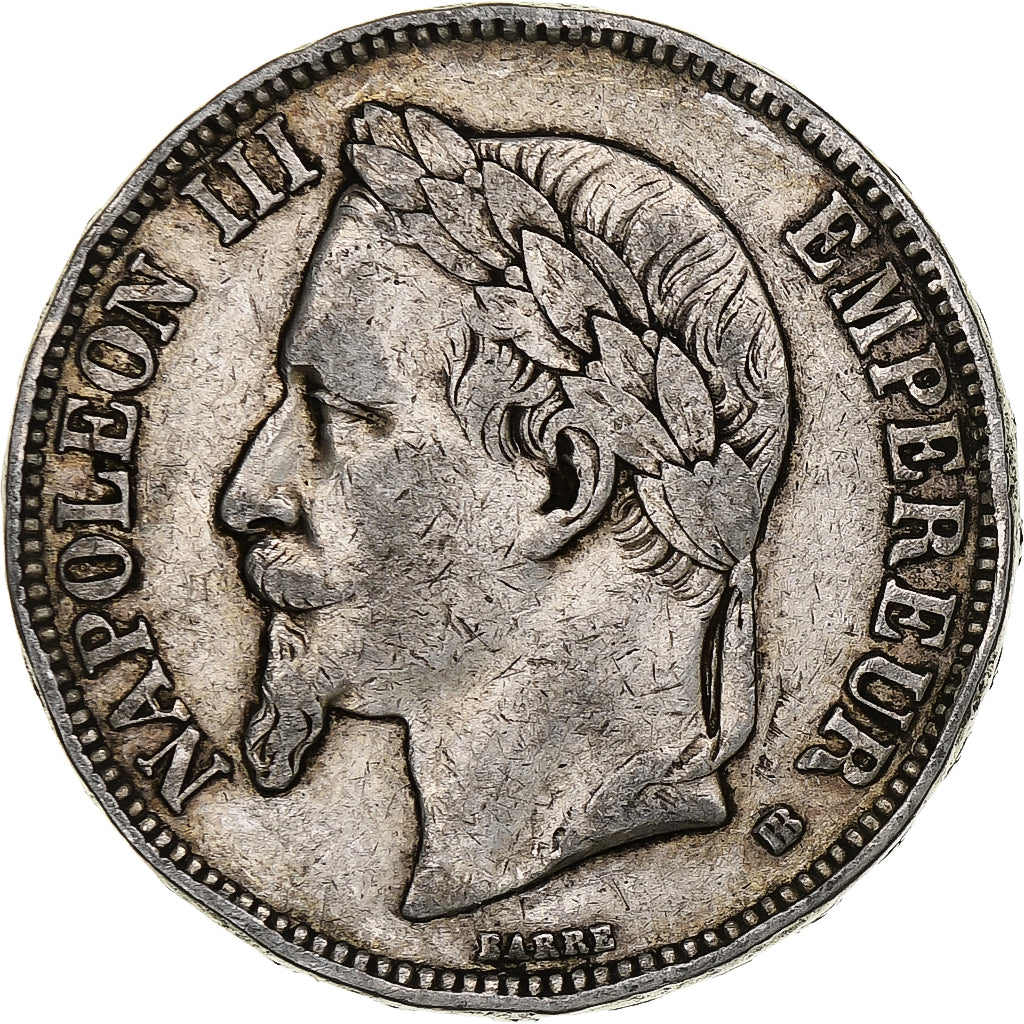 Francja, Napoleon III, 5 Francs, 1868, Strasbourg, Srebro, VF(20-25)