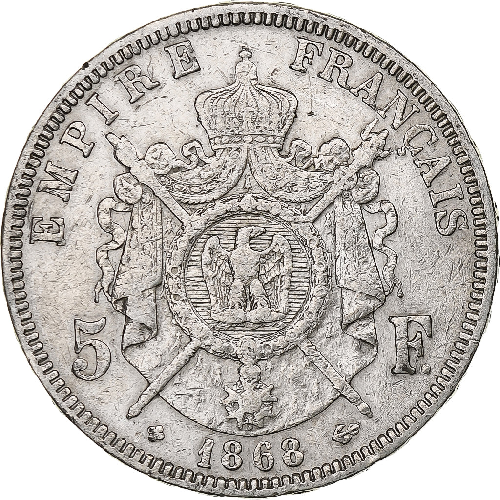 France, Napoleon III, 5 Francs, 1868, Strasbourg, Silver, VF(20-25), Gadoury:739