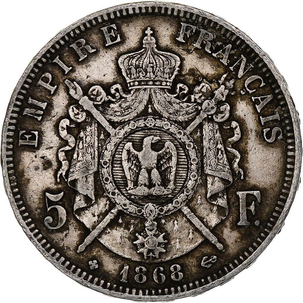 Frankrijk, Napoleon III, 5 Francs, 1868, Strasbourg, Zilver, FR, Gadoury:739