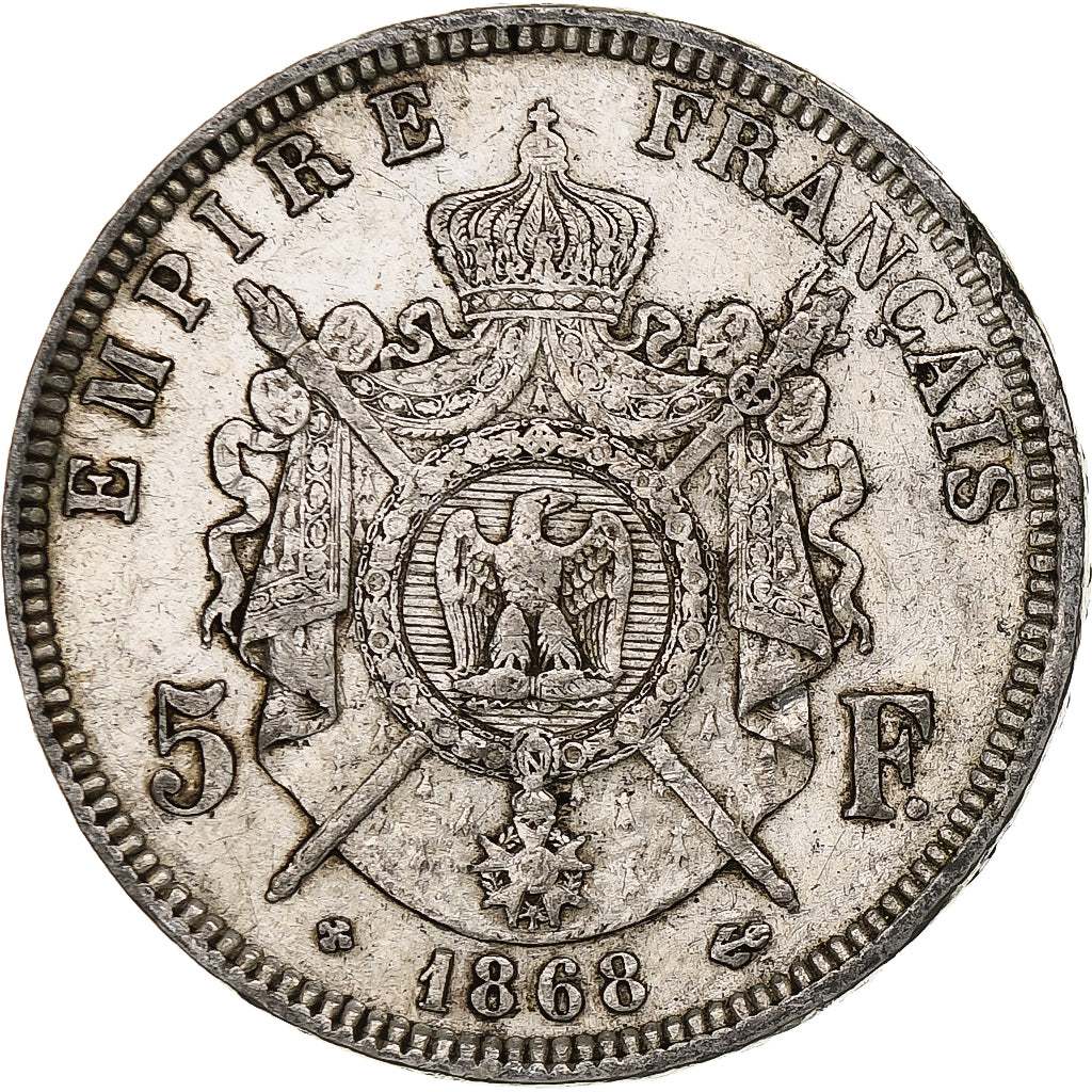 France, Napoleon III, 5 Francs, 1868, Strasbourg, Silver, VF(30-35), Gadoury:739