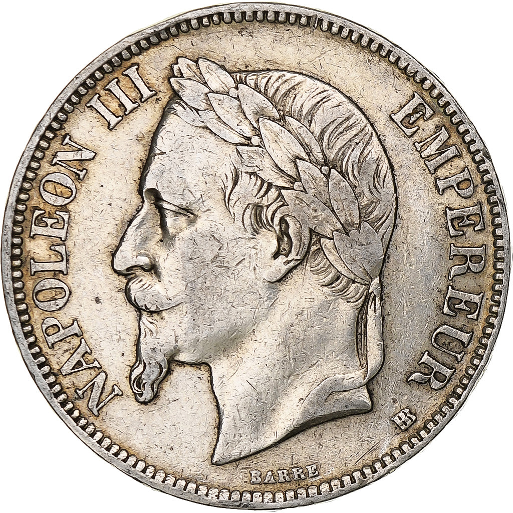 França, Napoleon III, 5 Francs, 1868, Strasbourg, Prata, VF(30-35), Gadoury:739
