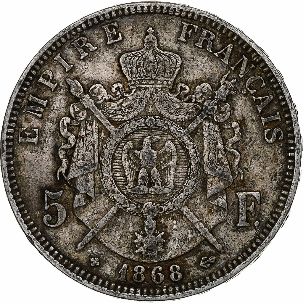 Frankrijk, Napoleon III, 5 Francs, 1868, Strasbourg, Zilver, FR+, Gadoury:739