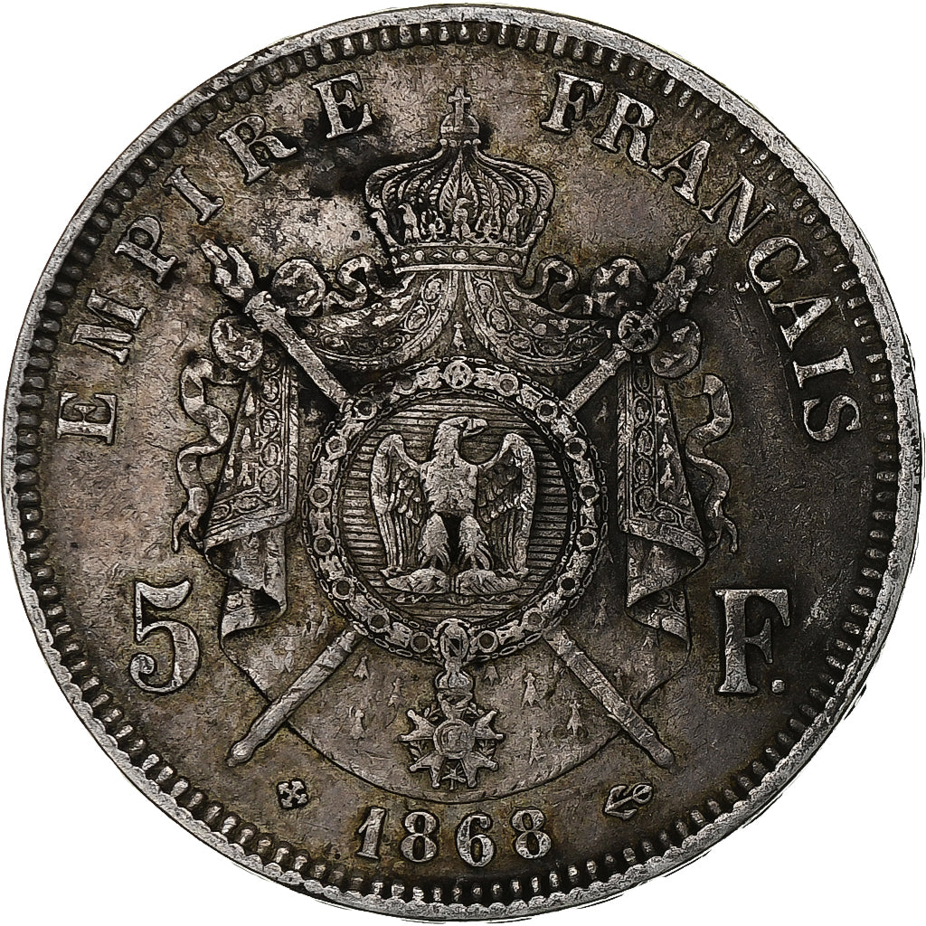 Frankrijk, Napoleon III, 5 Francs, 1868, Strasbourg, Zilver, FR+, Gadoury:739