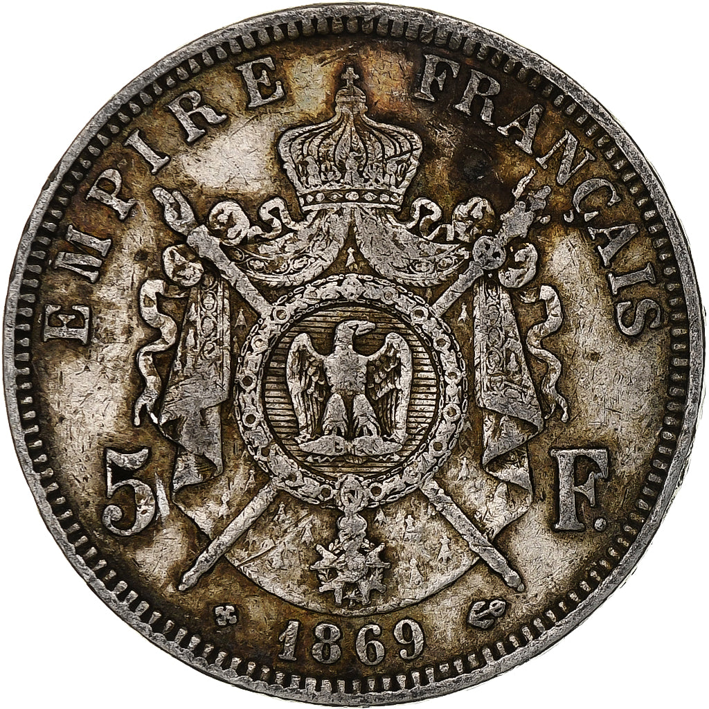 France, Napoléon III, 5 Francs, 1869, Strasbourg, Argent, TB, Gadoury:739