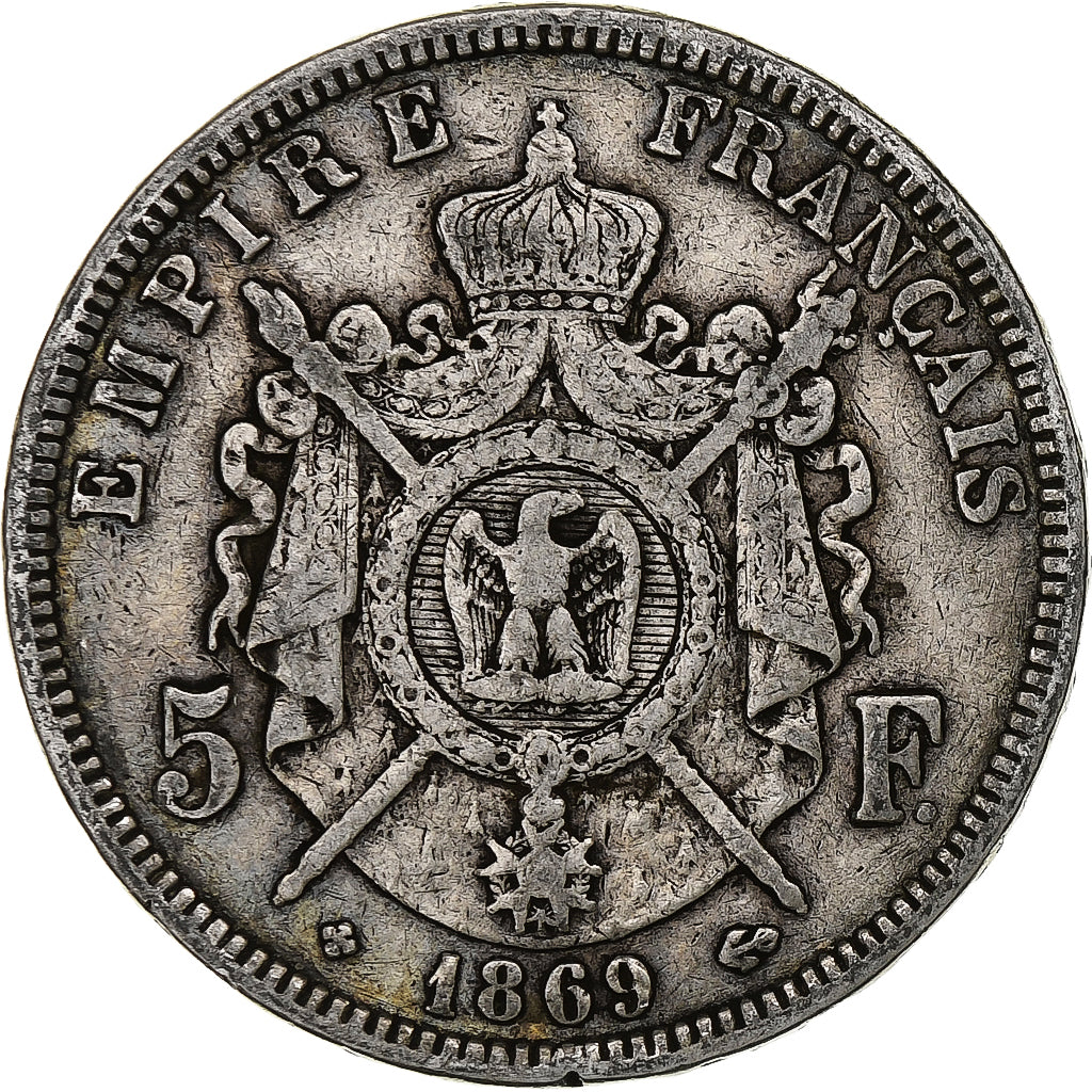 France, Napoleon III, 5 Francs, 1869, Strasbourg, Silver, VF(20-25)